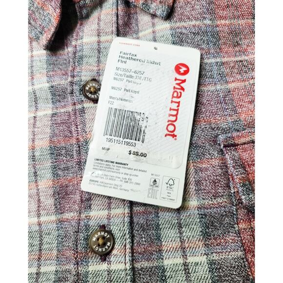 NWT Marmot Men's Fairfax Heathered Midweight Flannel Port Royal 2XL MSRP $85 - Picture 6 of 10